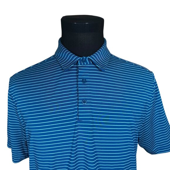 Under Armour Mens Loose Heatgear Blue Teal Striped Short Sleeve Polo Shirt Large - Picture 2 of 7